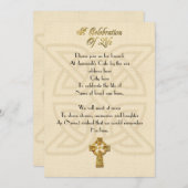 ライフ招待状ケルト結び目模様とクロスのお祝い 招待状 (正面/裏面)