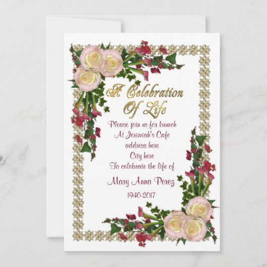 ライフ招待状フローラフレームのお祝い 招待状 (正面)