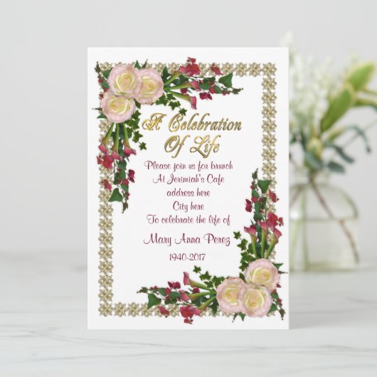 ライフ招待状フローラフレームのお祝い 招待状 (スタンド正面)