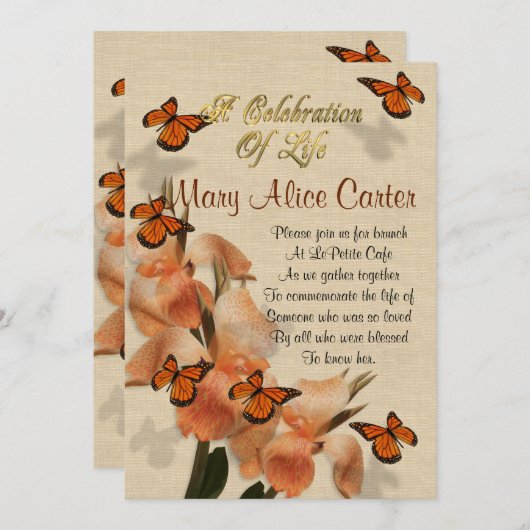 ライフ招待状蝶のお祝い 招待状 (正面/裏面)