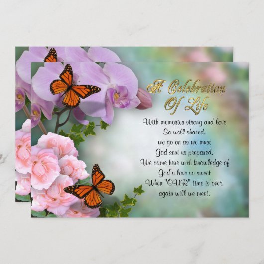 ライフ招待状蝶のお祝い 招待状 (正面/裏面)