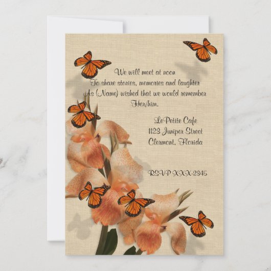 ライフ招待状蝶のお祝い 招待状 (裏面)