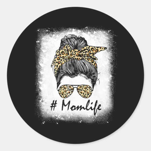 ライフ漂白ママ人生ヒョウ乱雑Bun女性 ラウンドシール (正面)