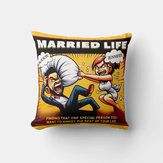 ライフ結婚したユーモア、カスタマイズ可能な名前 クッション (正面)