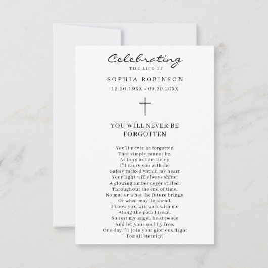 ライフ葬儀お祝いカードの写真祈りの言葉 カード (裏面)