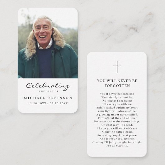 ライフ葬儀お祝いカードの写真祈りの言葉 名刺 (正面/裏面)