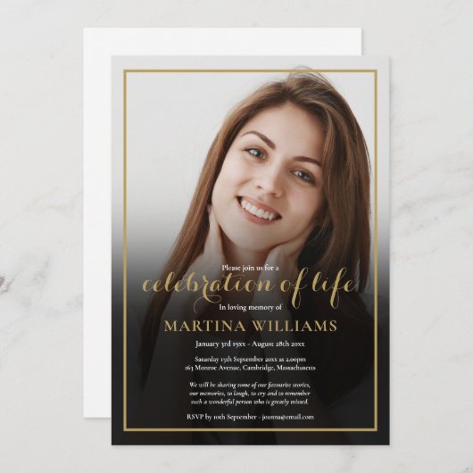 ライフ葬儀の写真お祝い 招待状 (正面/裏面)