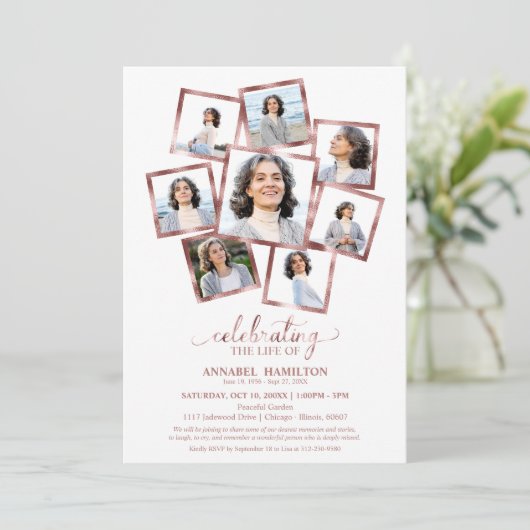 ライフ葬儀の写真コラージュお祝い 招待状 (スタンド正面)
