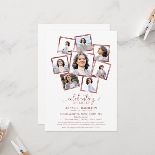 ライフ葬儀の写真コラージュお祝い 招待状 (正面/裏面インサイチュ)