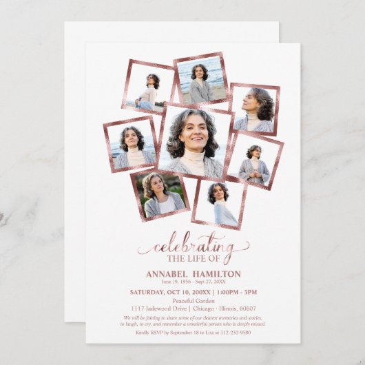 ライフ葬儀の写真コラージュお祝い 招待状 (正面/裏面)