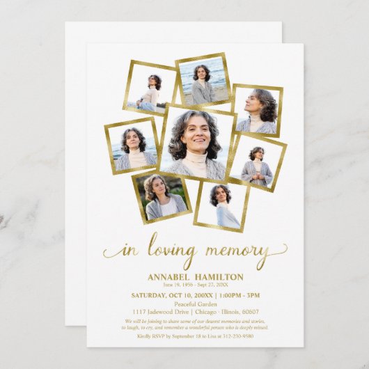 ライフ葬儀の写真コラージュお祝い 招待状 (正面/裏面)