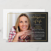 ライフ葬儀金ゴールドスクリプトの写真お祝い 招待状 (正面/裏面)