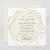 ライフ葬式金ゴールド幾何学模様のお祝い 招待状 (正面/裏面)