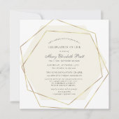 ライフ葬式金ゴールド幾何学模様のお祝い 招待状 (正面)