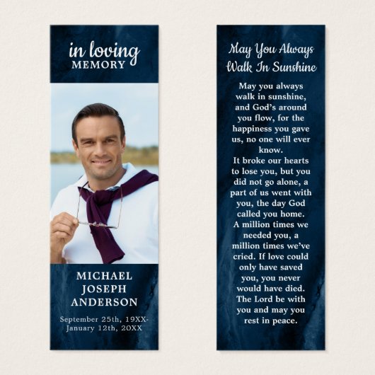 ライフ記念祈りの言葉しおり青のお祝い (正面&裏面)