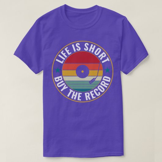 ライフ買はレコードビニおもしろいー愛好家LP Tシャツ (デザイン正面)