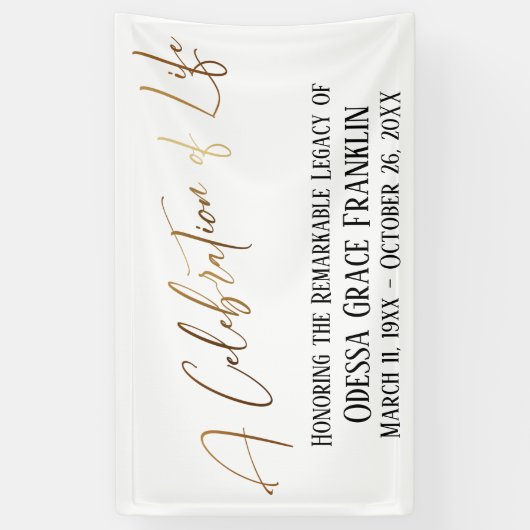 ライフ金ゴールド手書きお祝いのタイポグラフィ 横断幕 (縦)