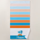 ライフ・アット・ザ・ビーチカッコいい・ブルー/オレンジパーソナライズされた ビーチタオル (正面)