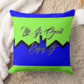 ライフ・イズ・グッド 楽しんで グリーン ブルー クッションカバー クッション (ブランケット)