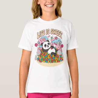 ライフ・イズ・スイート パンダ キャンディ かわいい レトロ Tシャツ