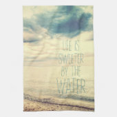 ライフ・イズ・スウィーター・ビーチ・シーン キッチンタオル (縦)