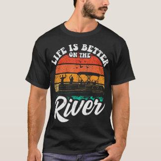ライフ・イズ・ベター・オン・ザ・リバー 楽しいポントゥーンボート キャップ Tシャツ
