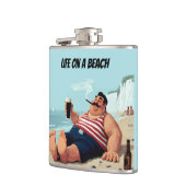 ライフ・オン・ビーチ、マン喫煙葉巻とビール飲み フラスク (左)