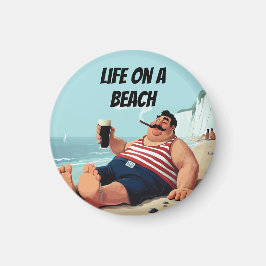 ライフ・オン・ビーチ、マン喫煙葉巻とビール飲み マグネット