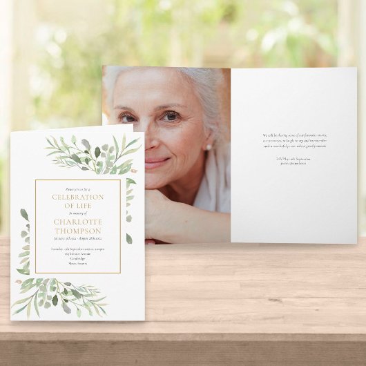 ライフ セレブレーション グリーン フラワー 葬儀 折りたたみ式 招待状