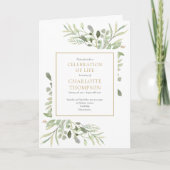 ライフ セレブレーション グリーン フラワー 葬儀 折りたたみ式 招待状 (正面)