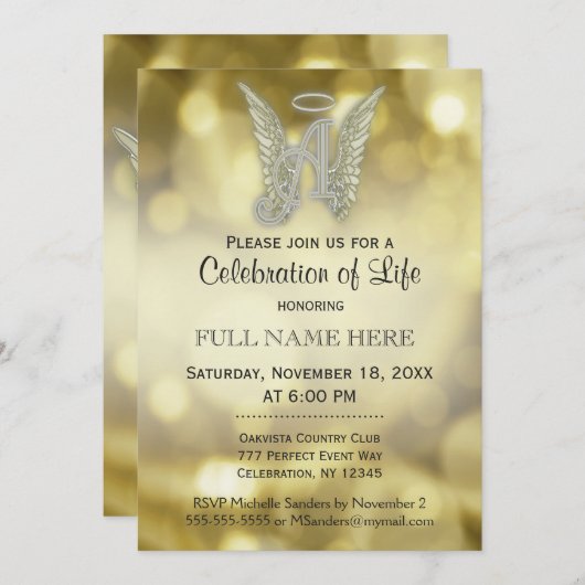 ライフ セレブレーション - ゴールド ボケ 招待状 (正面/裏面)