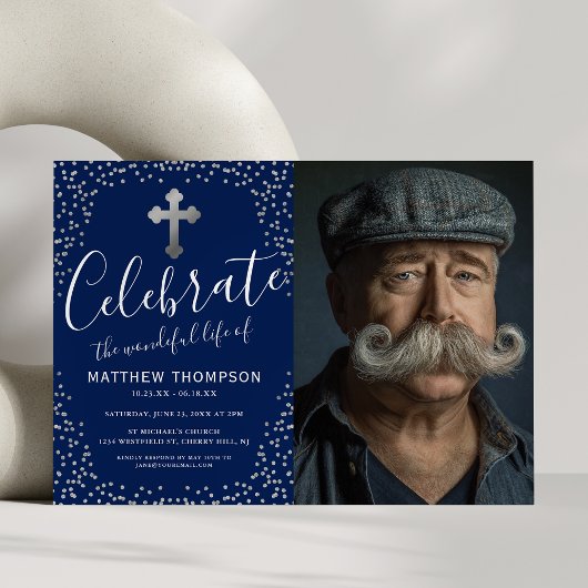 ライフ セレブレーション ブルー シルバー フォト 招待状