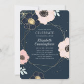 ライフ セレブレーション モダン エンボス フローラル ジオメトリック 招待状 (正面)