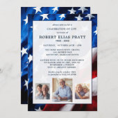 ライフ セレブレーション 愛国旗 写真 招待状 (正面/裏面)