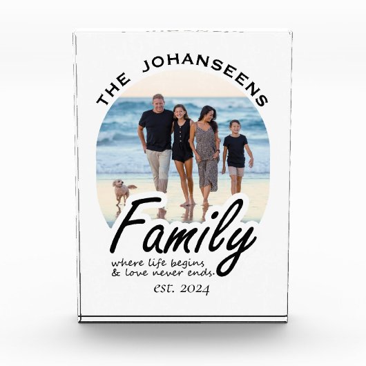 ライフ&ラブ引用文家族の写真とスクリプト名ギフト フォトブロック (正面)