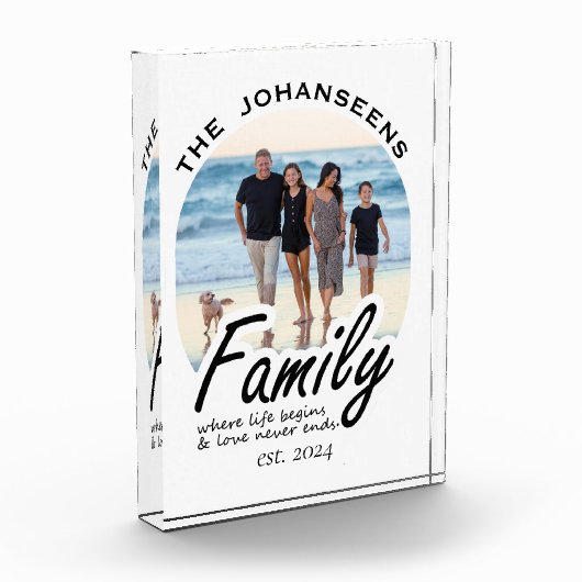 ライフ&ラブ引用文家族の写真とスクリプト名ギフト フォトブロック (左)