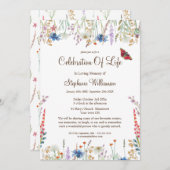 ライフ・ワイルドフラワー&バタフライお祝い 招待状 (正面/裏面)