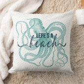 ライフAビーチタイポグラフィ&ブルーグリーンタコ クッション (ブランケット)