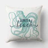 ライフAビーチタイポグラフィ&ブルーグリーンタコ クッション (裏面)