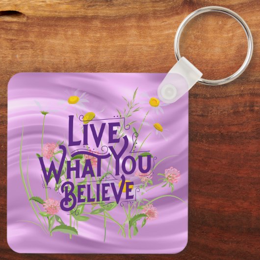 ライブあなた信じ引用文紫の薄紫フローラ キーホルダー (裏面)