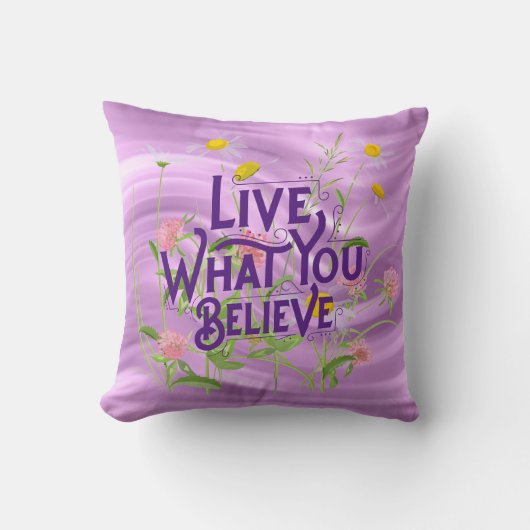 ライブあなた信じ引用文紫の薄紫フローラ クッション (正面)