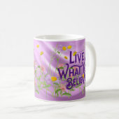 ライブあなた信じ引用文紫の薄紫フローラ コーヒーマグカップ (正面右)