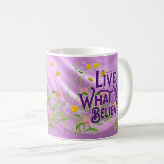 ライブあなた信じ引用文紫の薄紫フローラ コーヒーマグカップ (正面右)