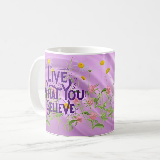 ライブあなた信じ引用文紫の薄紫フローラ コーヒーマグカップ (正面左)