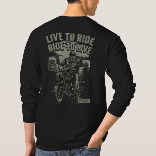 ライブに乗ってライブひげ付きバイクもしくは自転車に乗る人チョッパー Tシャツ (裏面)