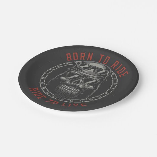 ライブに生まれ乗るスカルのバイクもしくは自転車に乗る人に乗る ペーパープレート (アングル)