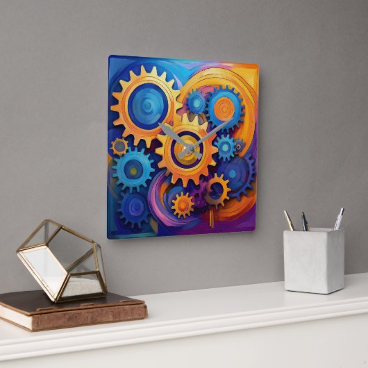 ライブの車輪 スクエア壁時計 (オフィス)