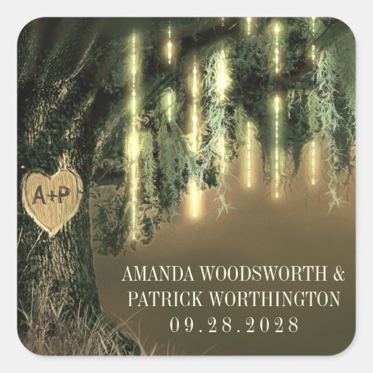 ライブオークツリーモススペインの結婚式の引き出物シール スクエアシール (正面)