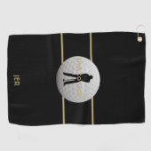 ライブゴルフ引用文タイポグラフィブラックグリーンモノグラム ゴルフタオル (横)