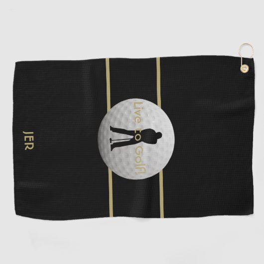 ライブゴルフ引用文タイポグラフィブラックグリーンモノグラム ゴルフタオル (横)